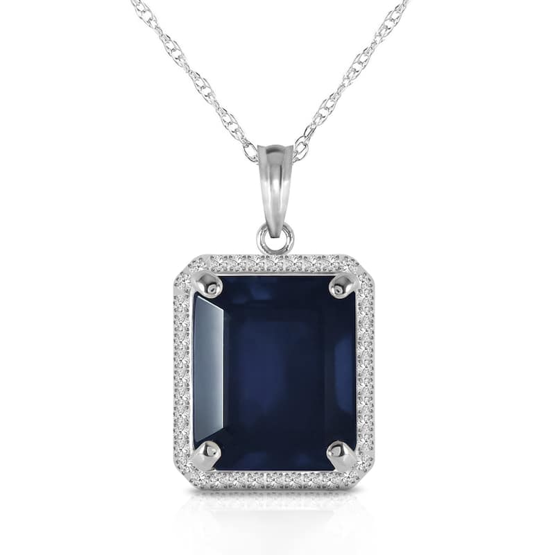 6.6 Carat 14K Solid Gold Gemstone Necklace Natural Diamond Sapphire - 20 Inch - White
