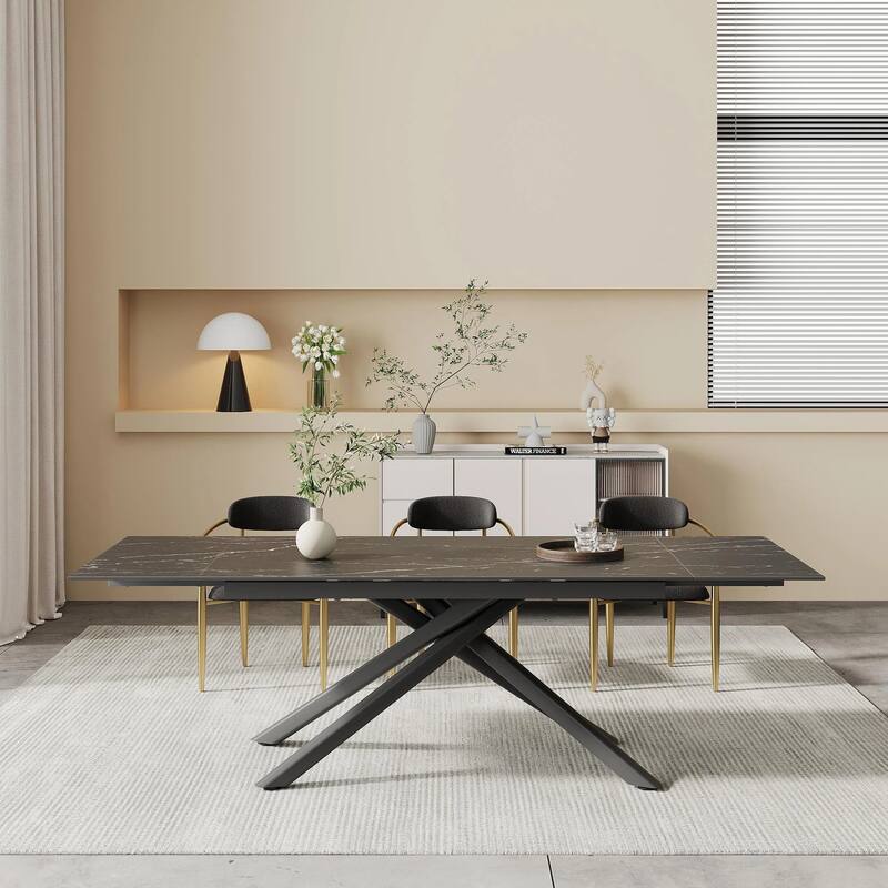 9 - Piece Extendable Sintered Stone Top Cross Legs Dining Set With 8 Fabric Chair