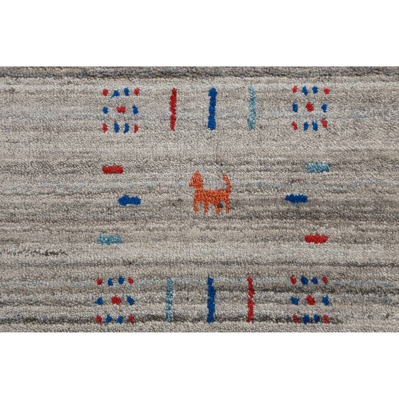 Tribal Gabbeh Indian Area Rug Hand-Knotted Stripe Wool Carpet - 9'2" x 12'6"