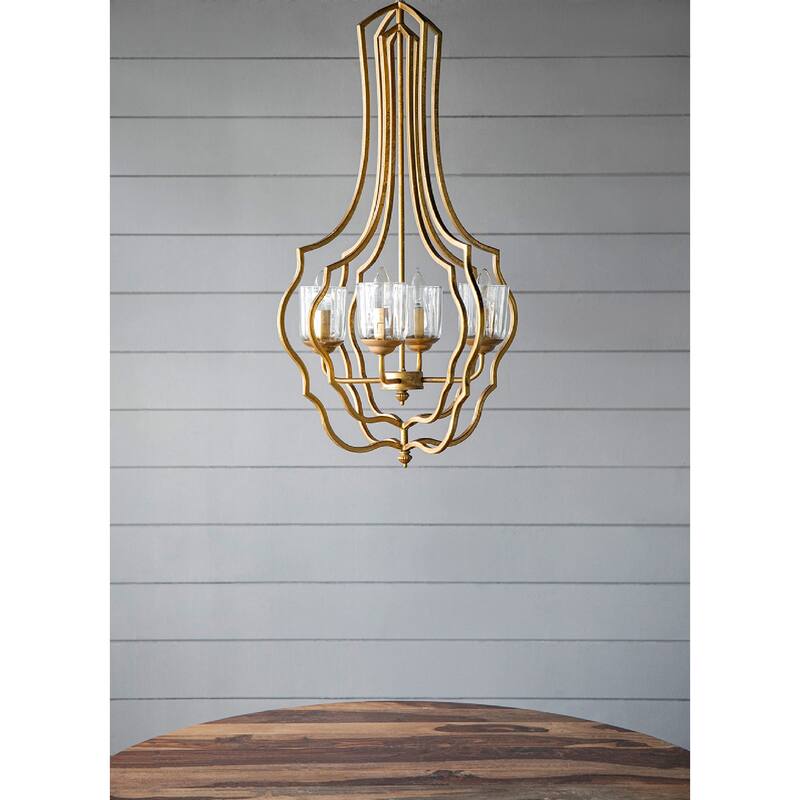 4 Light Iron Chandelier with Gold Finish and Elegant Open Frame Design for Dining Room or Foyer Ceiling Décor - 9.84