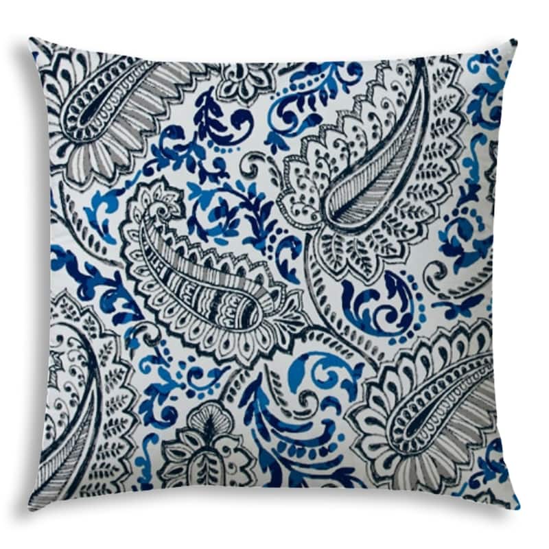 HomeRoots 20" Blue Gray and White Paisley Indoor Outdoor Throw Pillow Cover - 19.5' X '19.5' X '0.25