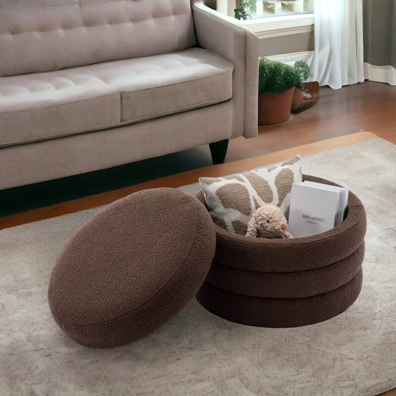 24'' L Upholstered Round Storage Ottoman Footstool