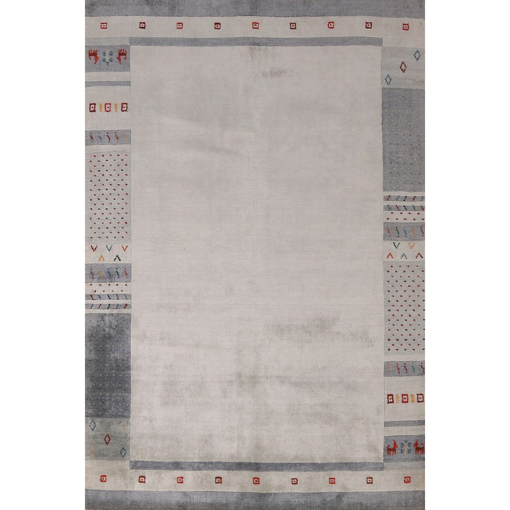 Hand Knotted Oriental 100% Wool Carpet Tribal Animal Pictorial Greys & Charcoal Gabbeh Area Rug - 7' 8'' X 5' 3''