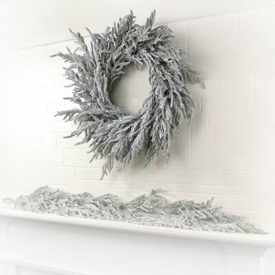 24" Real Touch Flocked Norfolk Pine Wreath - Frosted Green - 24-Inch