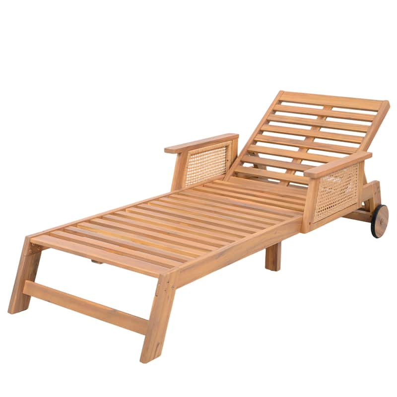 Christopher Knight Home - Soel Outdoor Acacia Wood Wicker 3-Position Adjustable Chaise Lounge with Wheels & Removable Cushion