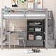 preview thumbnail 2 of 10, Full Size Wood Loft Bed with L-Shaped Desk and Drawers, Cabinet and Storage Staircase