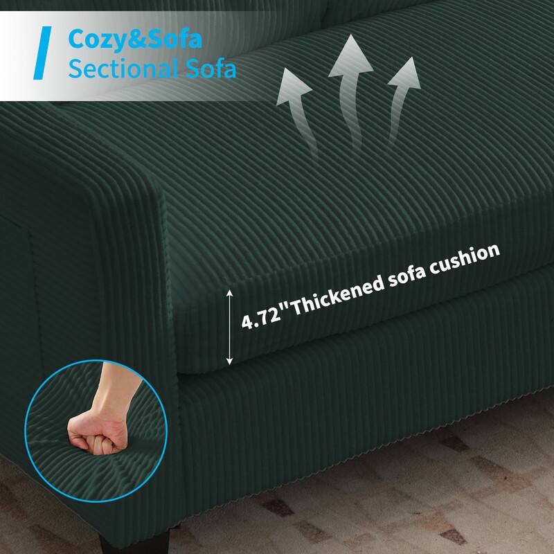 Mixoy 76'' L-Shaped Small Sofa Couch,3-Seater Corduroy Sectional Sofa with Storage Ottoman