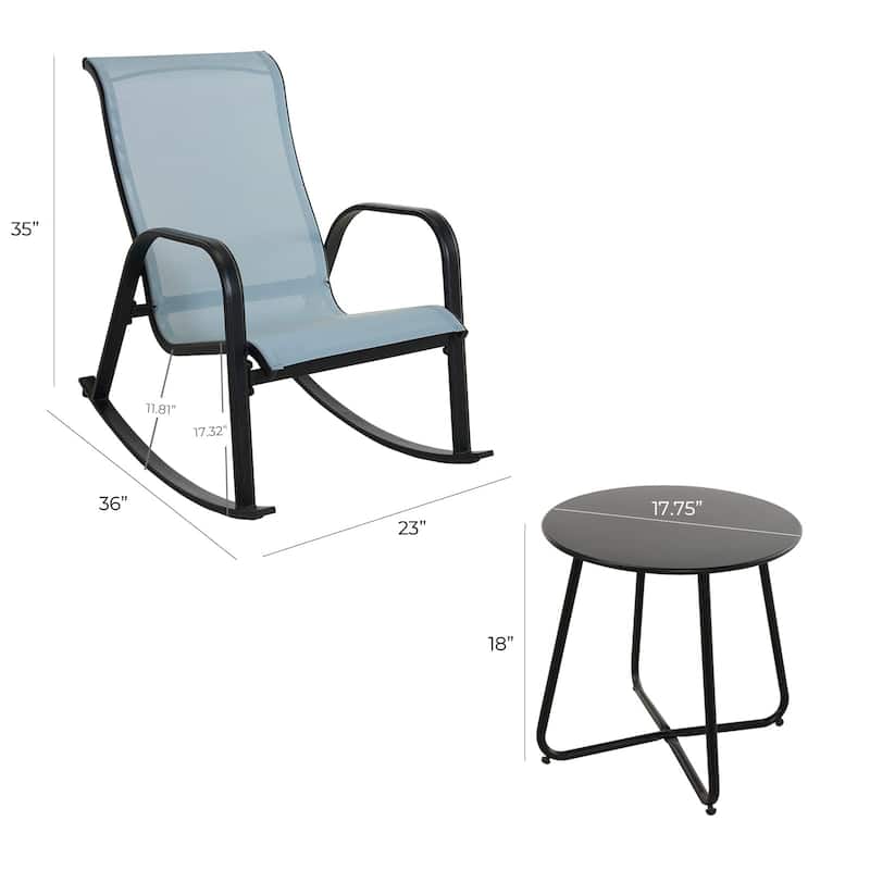3-Piece Metal Outdoor Patio Bistro Rocking Chair Set, for Front Porch, Garden, Patio, Backyard