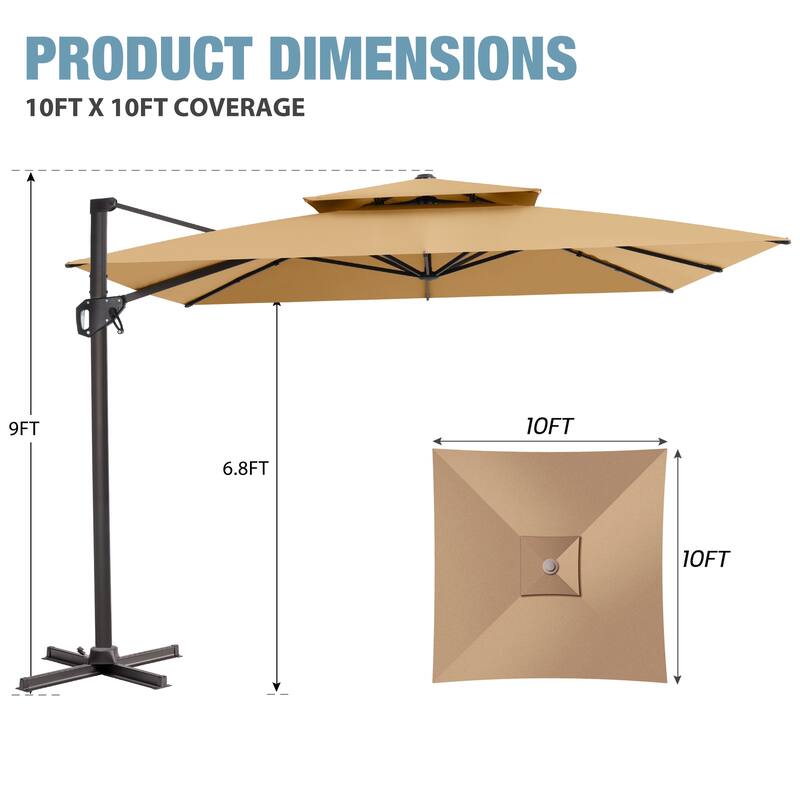 VredHom 10 X 10 ft Square Patio Cantilever-Offset Umbrella
