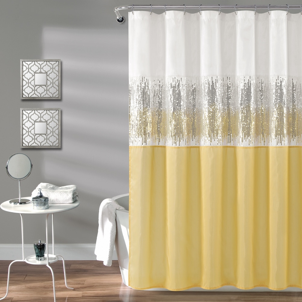 Yellow and grey shower curtain 2025