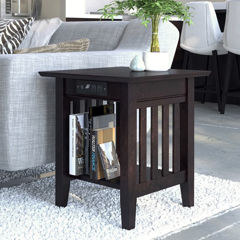 AFI Mission End Table with Charging Station - Espresso