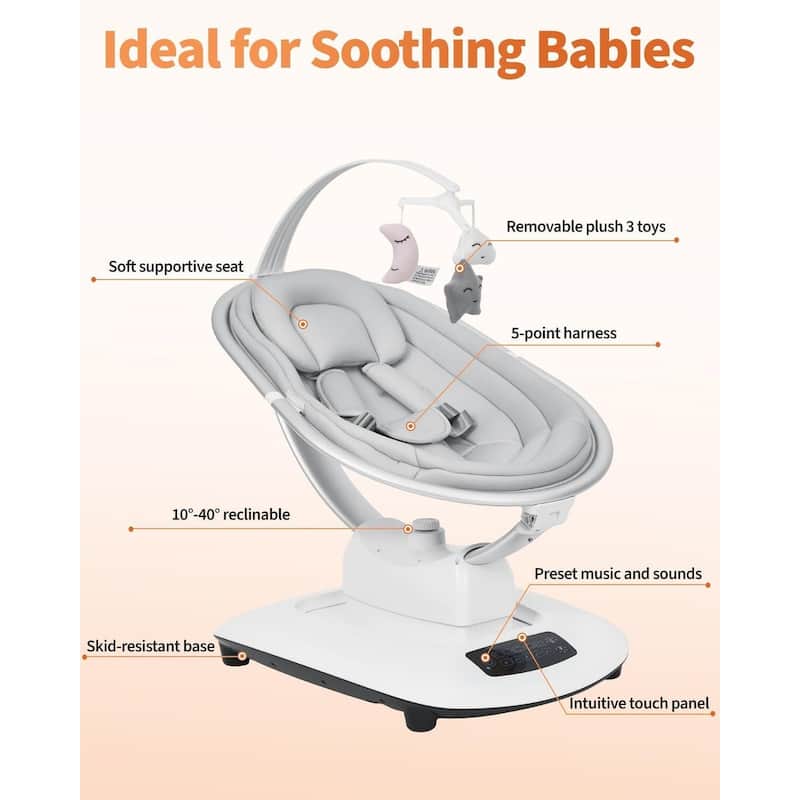 Electric Baby Swings for Infants to Toddler with 5 Motion Modes 5 Speeds, Light Grey
