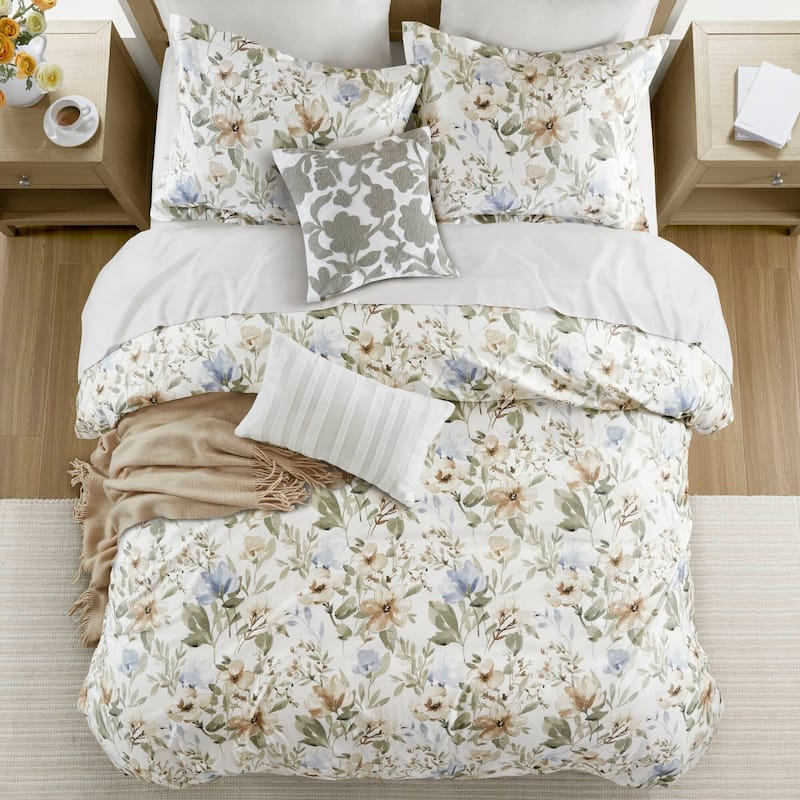 Harbor House Blue Herbal 5 Piece Cotton Sateen Print Duvet Set
