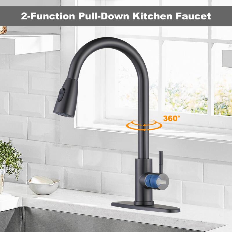 WOWOW 3-Function Pull down Sprayer Kitchen Faucet with Deckplate
