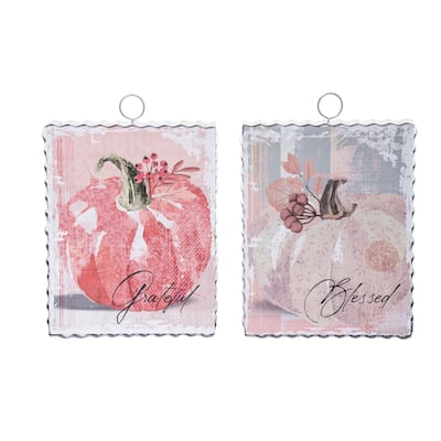 Transpac MDF/Metal/Paper Watercolor Pumpkin Wall Set of 2 Fall/Harvest Home Decorations