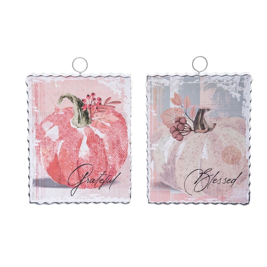 Transpac MDF/Metal/Paper Watercolor Pumpkin Wall Set of 2 Fall/Harvest Home Decorations