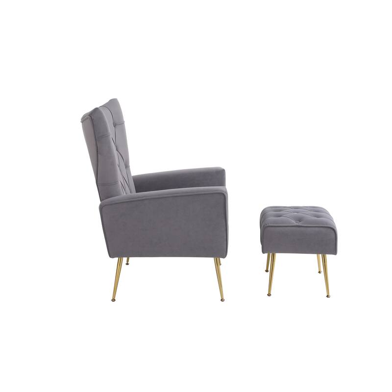 Upholstered Accent Chair with Ottoman, Single Armchair Lounge Chair for Living Room