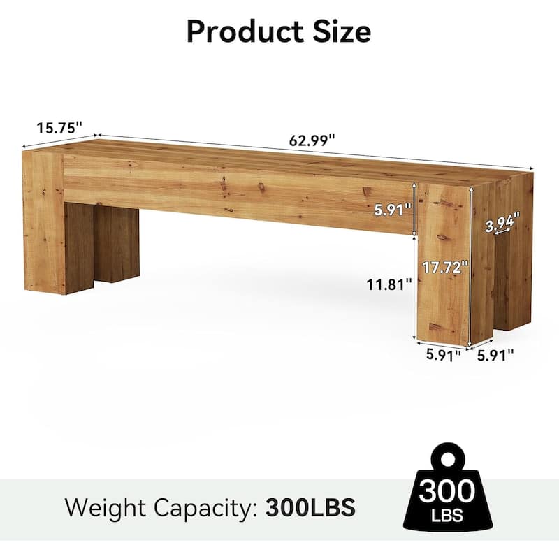 Solid Wood Dining Bench, 63" Long Heavy Duty Kitchen Table Bench
