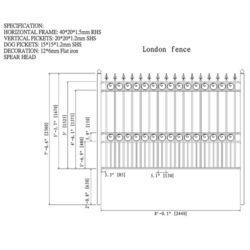 ALEKO London Style Garden Yard Steel Fence 8' x 5' Set of 2