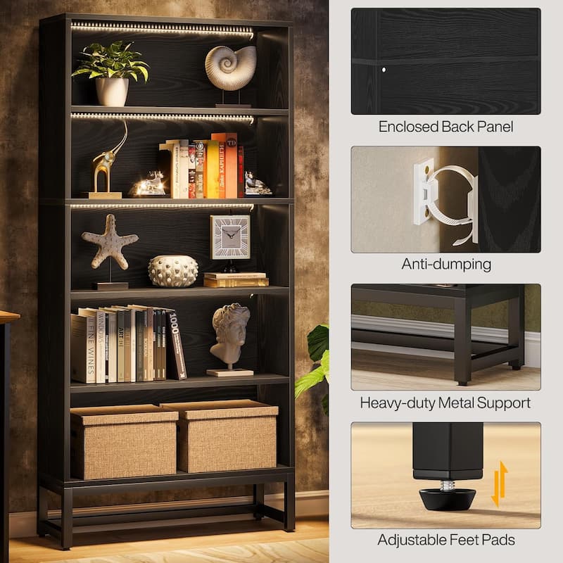 70.8 Inches Tall Bookcase and Bookshelf, 5-Tier Large Bookcases - 11.81"D x 31.5"W x 70.87"H