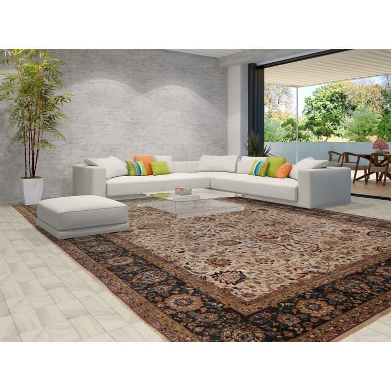 All-Over Large Agra Indian Area Rug Handmade Wool Carpet - 12'5" x 17'8"