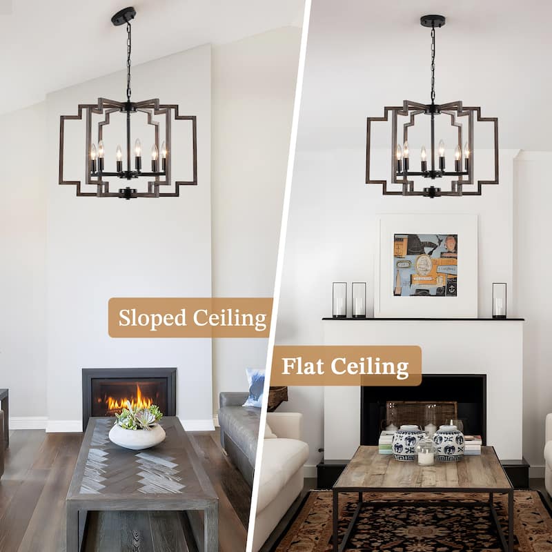 Elegant retro 6-light metal semi-openwork lampshade with adjustable height suspension rod suitable for multiple different spaces