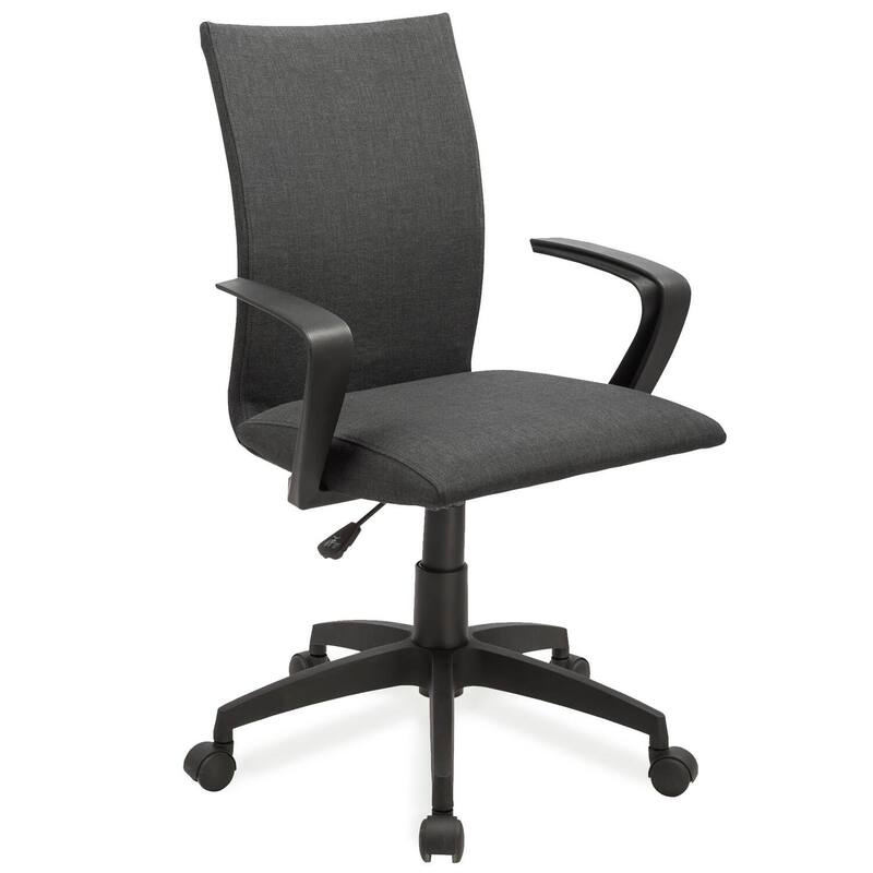 Black Linen Office Desk Chair with Matte Armrests, Adjustable Seat Height, Swivel Base and Rolling Casters