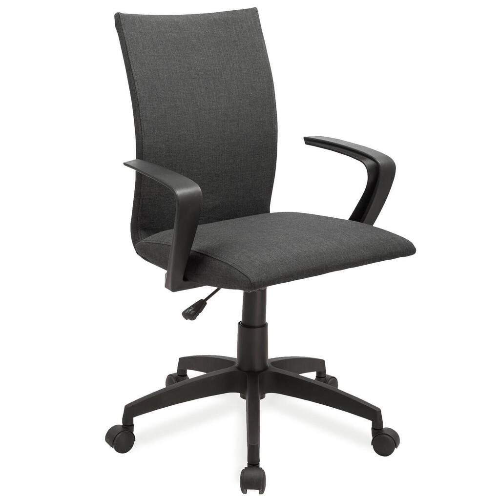 Black Linen Office Desk Chair with Matte Armrests, Adjustable Seat Height, Swivel Base and Rolling Casters
