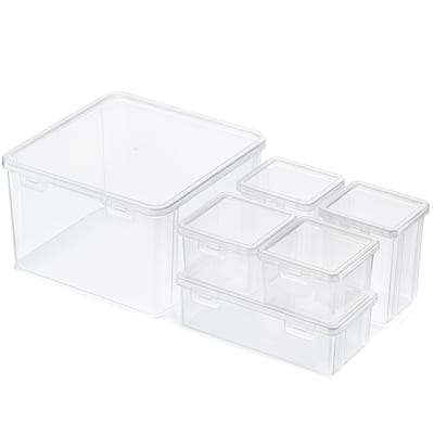 Sorbus Hardware Storage Stackable Container Set with Built in Lids for Tool Storage, Bolts, Nails boxes Organizer (6 Piece)