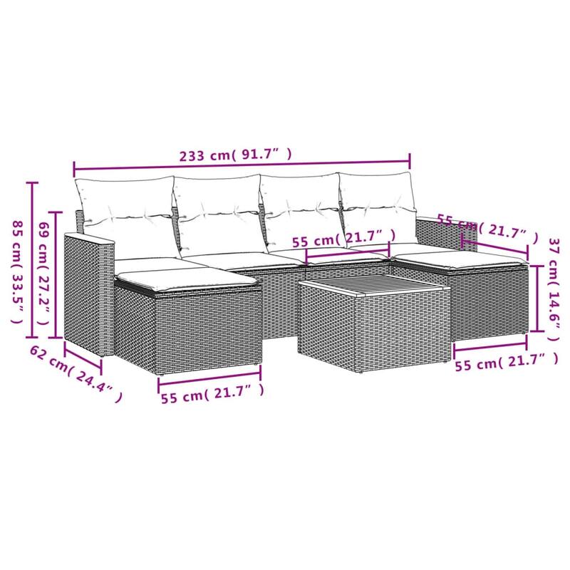 vidaXL Patio Sofa Set with Cushions Outdoor Conversation Furniture Poly Rattan