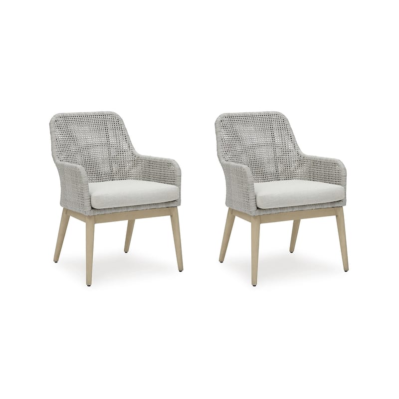 Signature Design by Ashley Seton Creek Gray Outdoor Dining Arm Chair (Set of 2) - 25.25" W x 24.5" D x 36" H