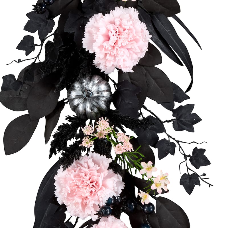 National Tree Company 6 ft. Artificial Pretty Morbid Pink Carnation Halloween Wreath - 6 ft
