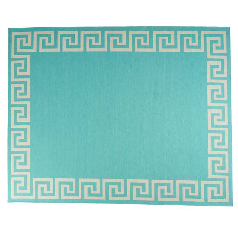 Preveli Greek Key Indoor/ Outdoor Area Rug by Christopher Knight Home - 7'10" L x 10' W - Teal + Ivory