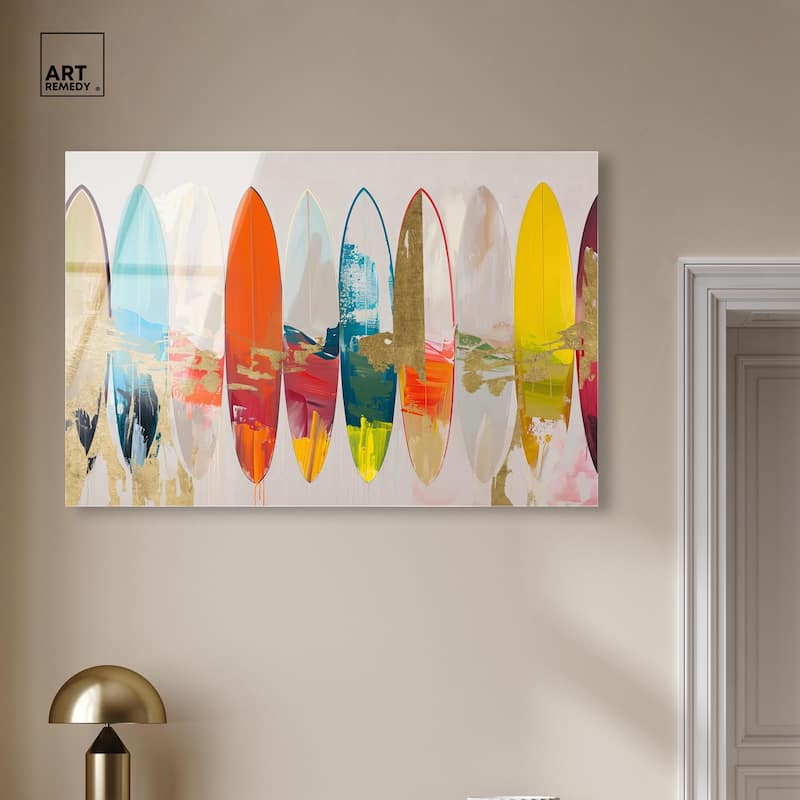 Surfboard Horizons II Acrylic by Art Remedy, Ready to Hang
