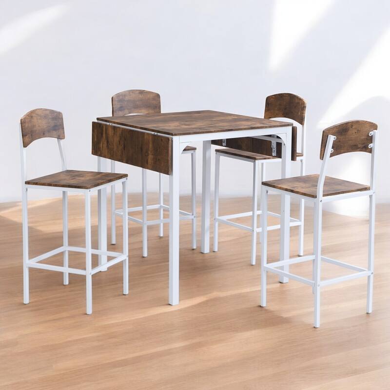5-Piece Counter Height Drop Leaf Dining Table Set with 4 Chairs, Space-Saving Kitchen Table for Small Spaces and Dining Room