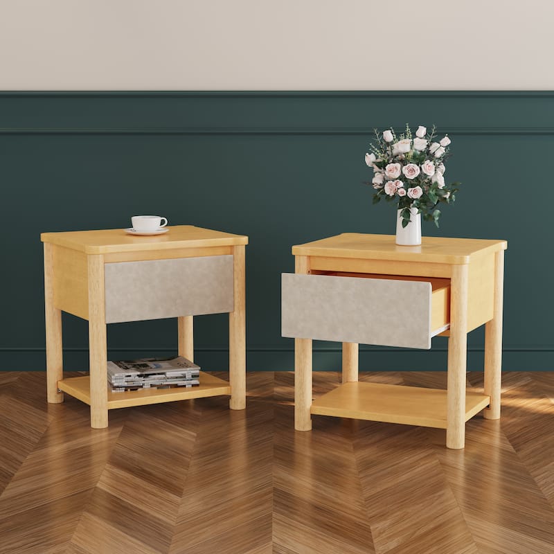 Christopher Knight Home - Lena Modern Farmhouse Wood Nightstands with Drawer (Set of 2) - Natural+Beige