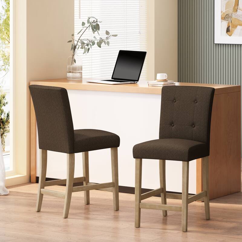 26 Inch Fabric Button Tufted Counter Stools, Set of 2