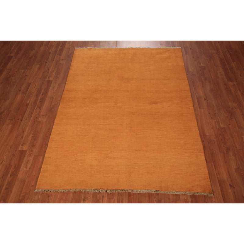 Solid Orange Gabbeh Oriental Area Rug Handmade Wool Carpet - 4'10" x 6'9"