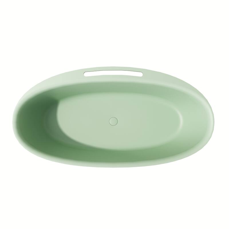Luxury Flatbottom Solid Surface Freestanding Soaking Bathtub with Discreet Towel Slot and Drain Assembly