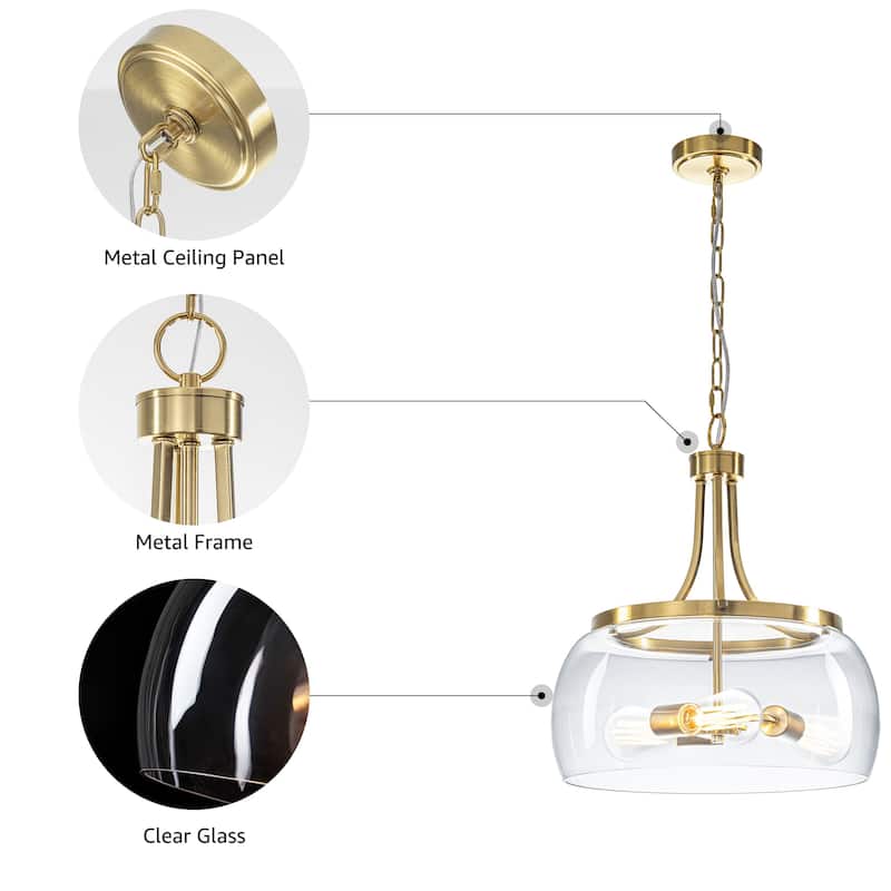 Starsky 1/3-Light Modern Clear Glass Dome Pendant Light - Gold - 3-Light