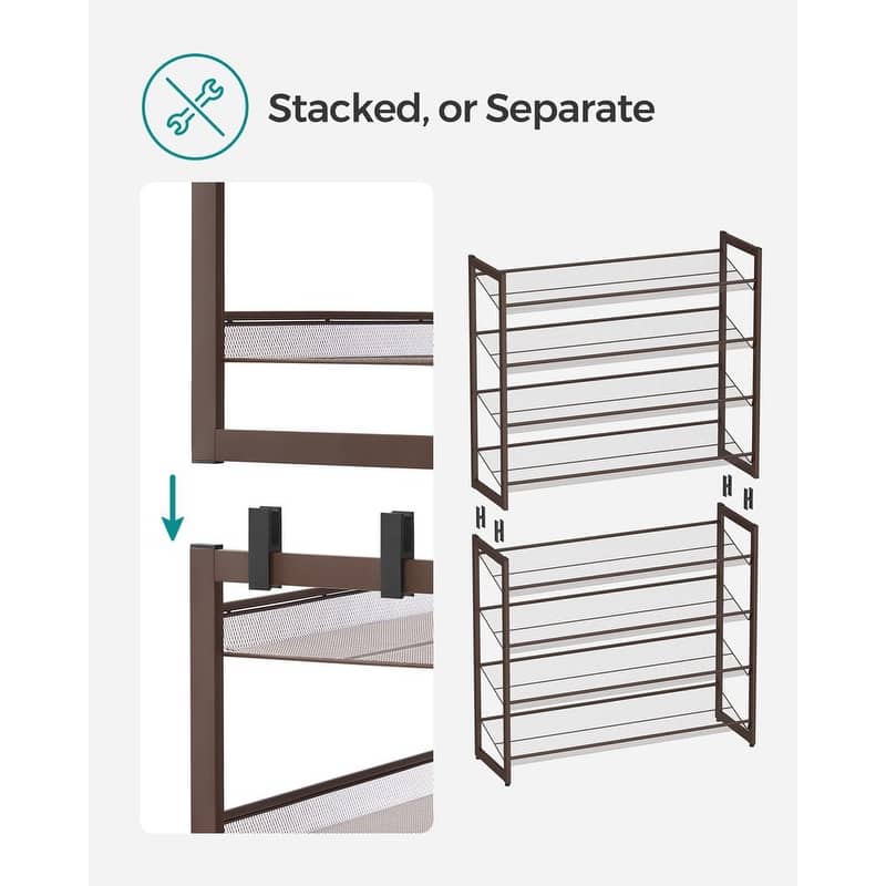 Modern Tall Metal Shoe Rack Organizer with Adjustable Shelves for Entryway or Closet Mudrooms - 12.1"D x 36.4"W x 64.4"H