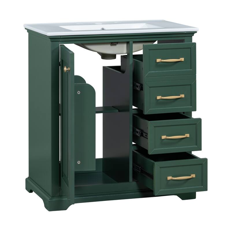 30 inch MDF Bathroom Vanity with Sink, One Package, Green Bathroom Cabinet with Drawers
