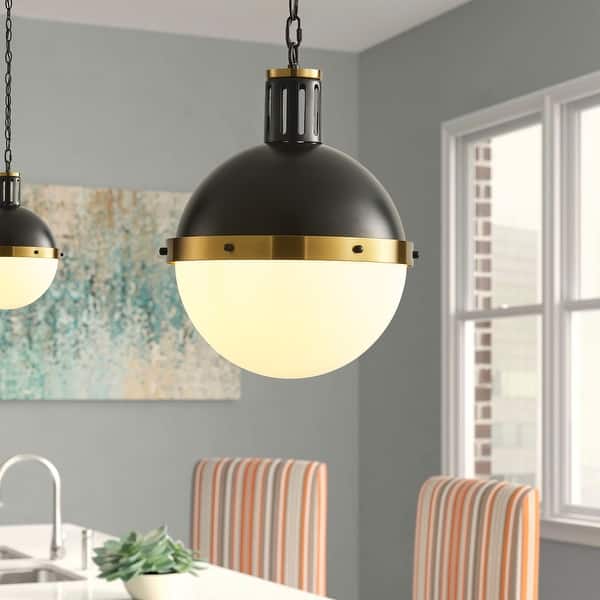 13-Inch Matte Black Globe Pendant Light with Half Opal Glass Shade ...