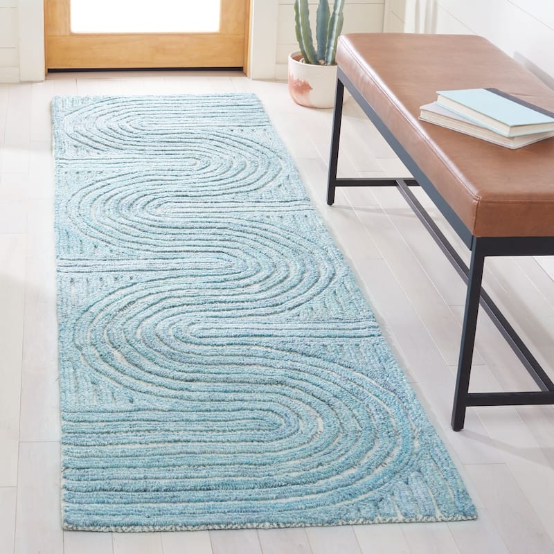 SAFAVIEH Handmade Southampton Catena Abstract Wool Rug - 2'3" x 8' Runner - Blue - Runner