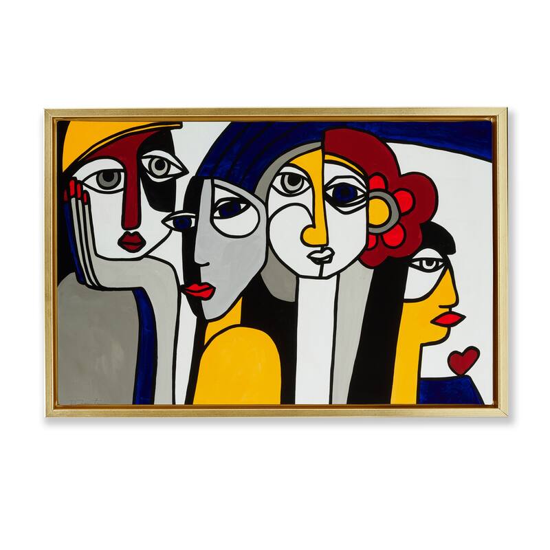 Stupell Primary Hues Faces Portrait Framed Floater Canvas Wall Art Design By Ruth Fromstein - 25 x 17 - Gold