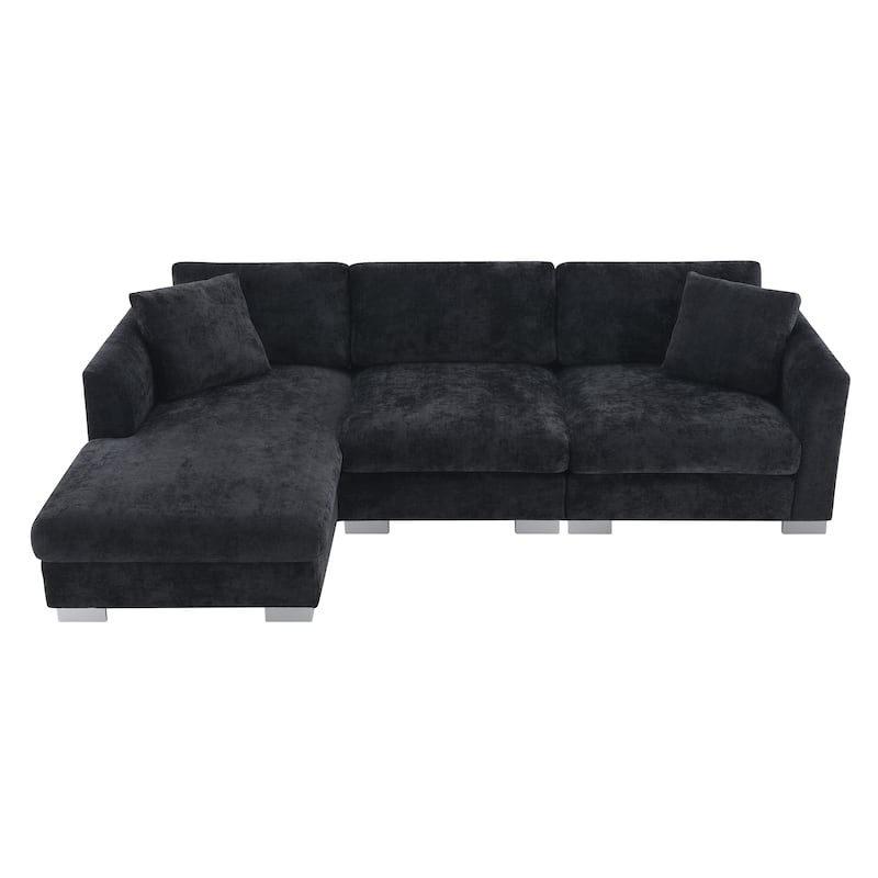 4-seat Chenille Indoor Sectional Sofa with Oversized Chaise