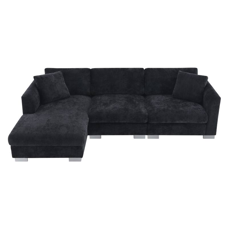L-Shaped Sectional Sofa with Chaise Lounge, Oversized Chenille Upholstered Sofa, 4 Seater Sofa with 2 Throw Pillows