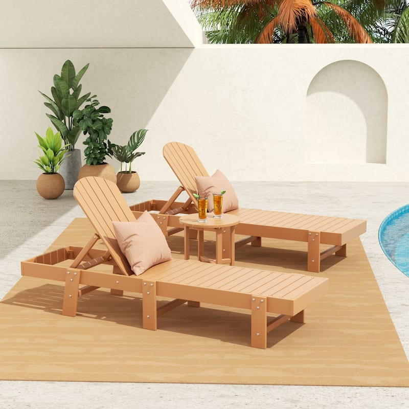 Altura Armless Poly Eco-Friendly All Weather Reclining Chaise Lounge with Side Table Set (3-Piece Set)