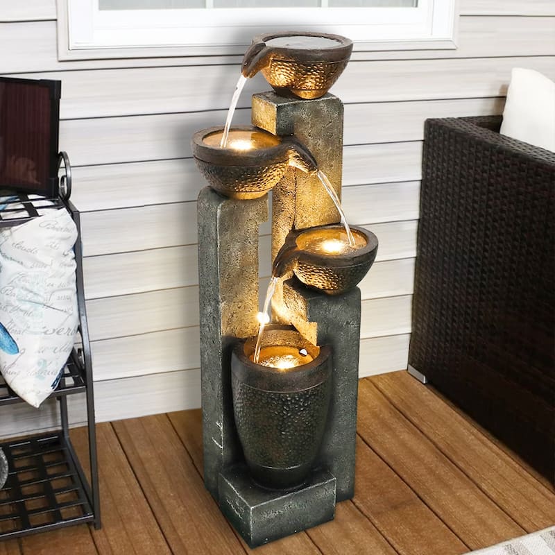 40-inch Indoor/Outdoor Water Fountain w/Lights Waterfall Features