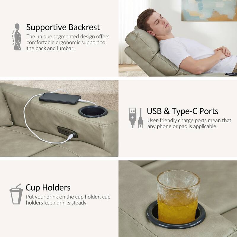 MCombo 62.6'' RV Recliner Loveseat Sofa with Console, Zero Wall Hugger Power Loveseat Recliner with USB Charge Ports, Outlet